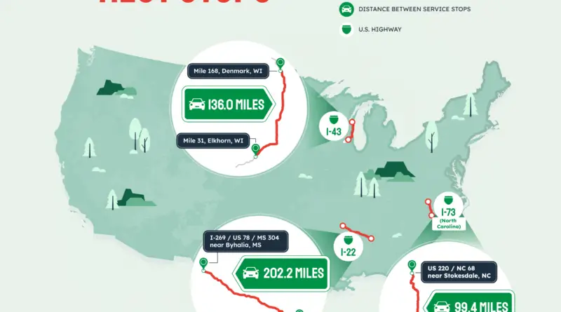 Longest Stretches of US Highways Without Rest Stops Mapped