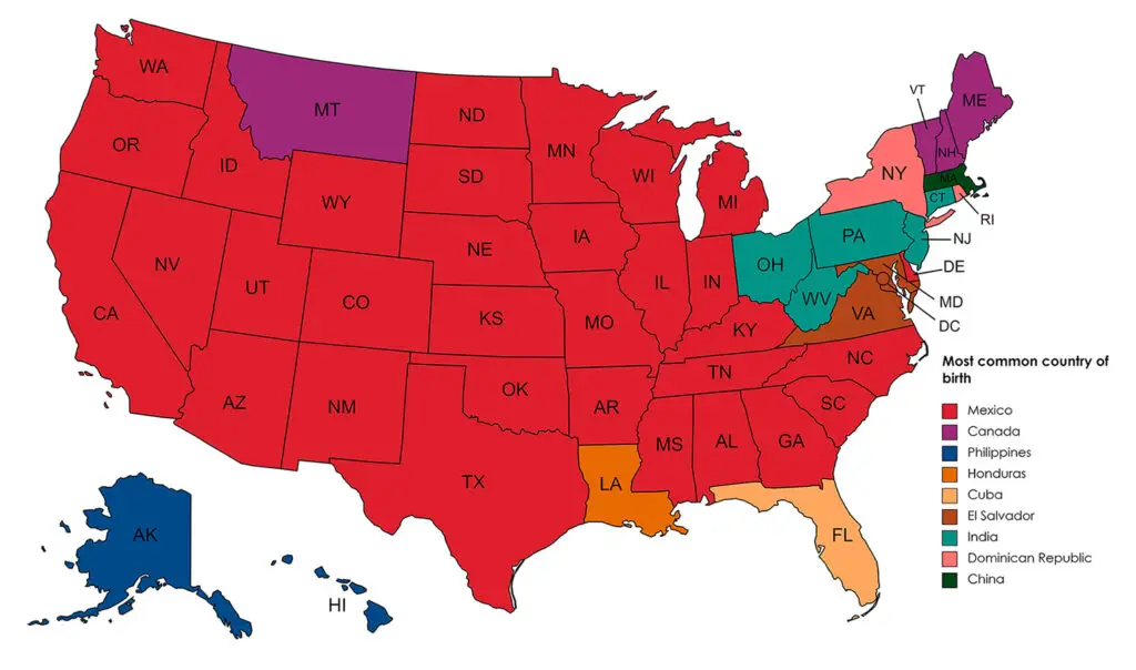 Map of the United States of foreign born population