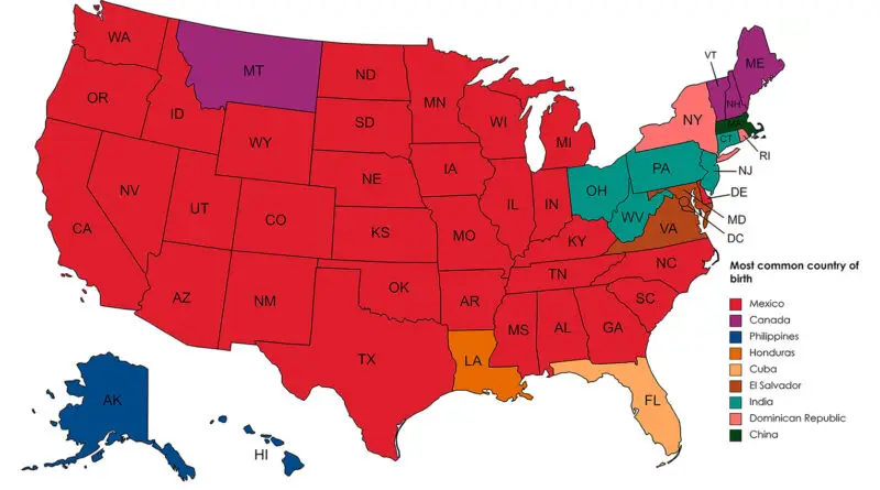 Map of the United States of foreign born population