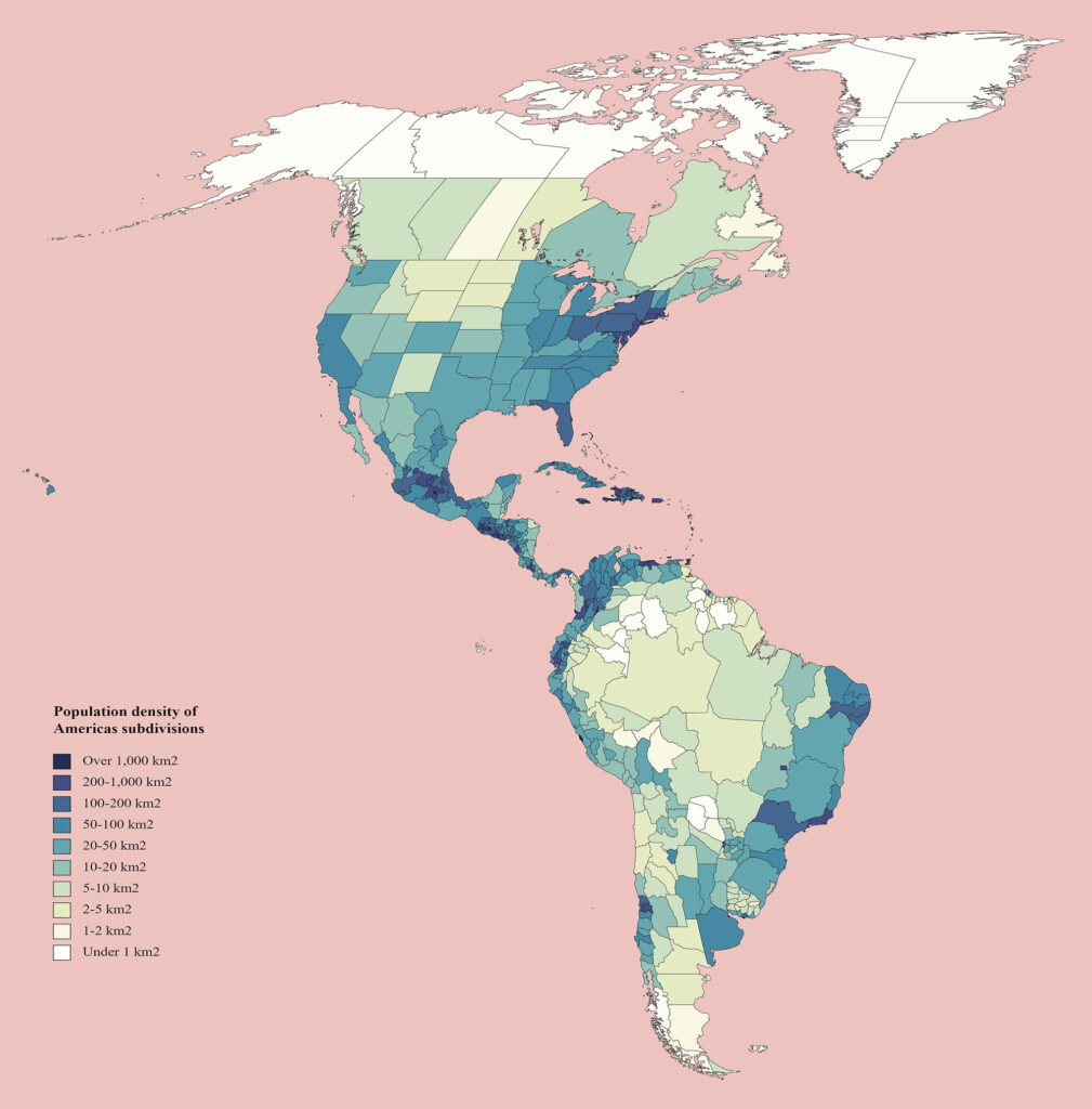 Population density of Americas subdivisions