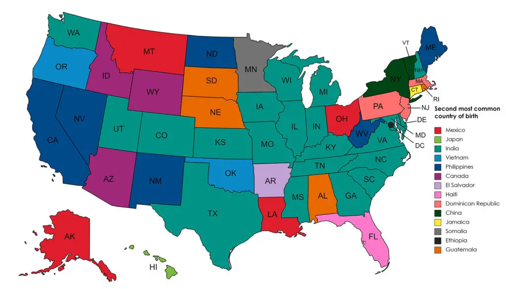 Second most common country of birth in the United States Mapped