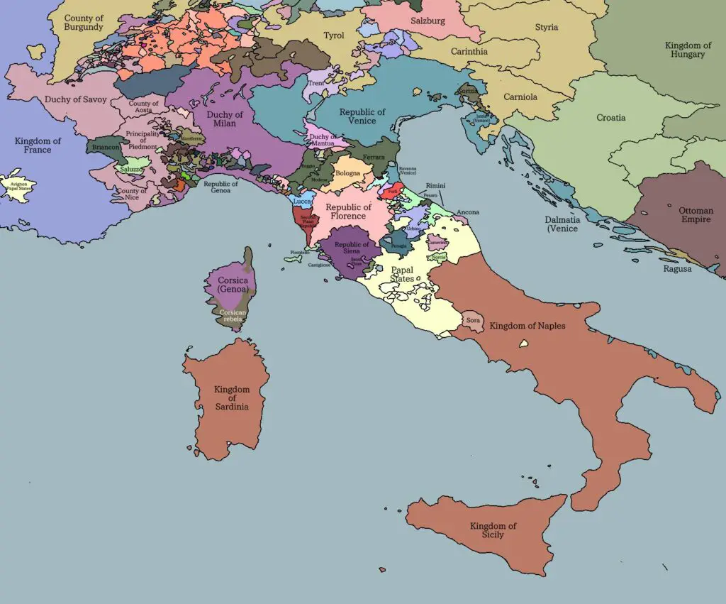 Map of Italy just before the Italian Wars