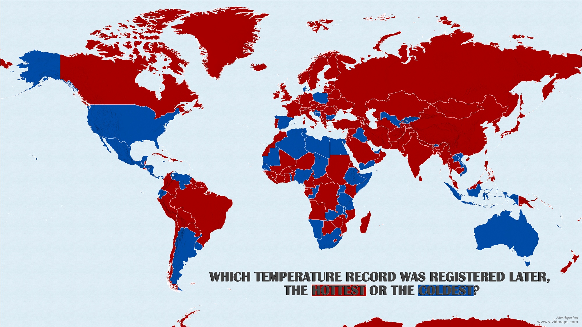 World map which temperature record was registered later, the hottest or the coldest?