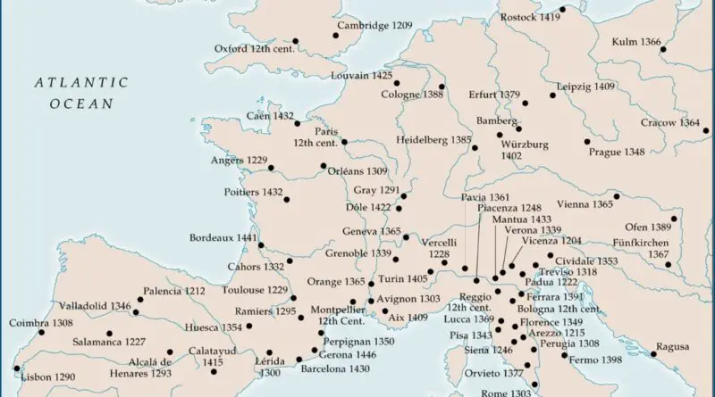 Medieval universities in Europe mapped