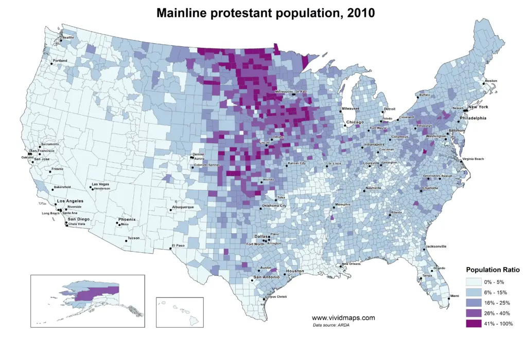 Mainline Protestant population in the United States