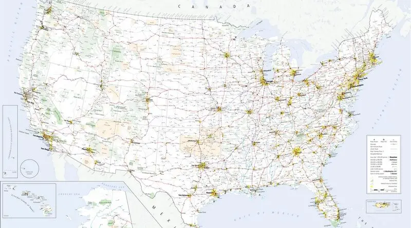 Detailed map poster of transportation system of the U.S.