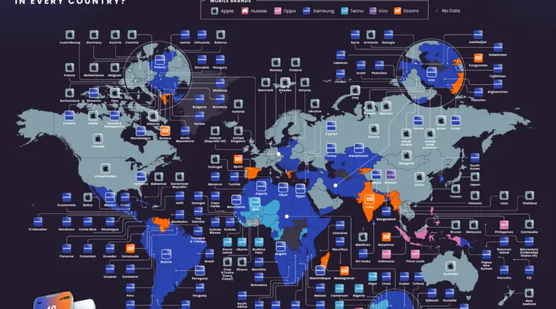 World map: Which Mobile Brand Has the Biggest Market Share in Every Country