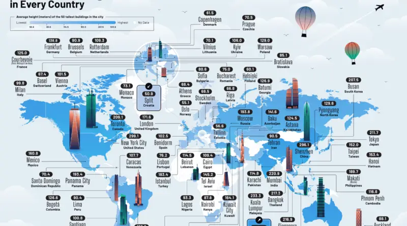 World Map of the World' Tallest Skylines Gallery