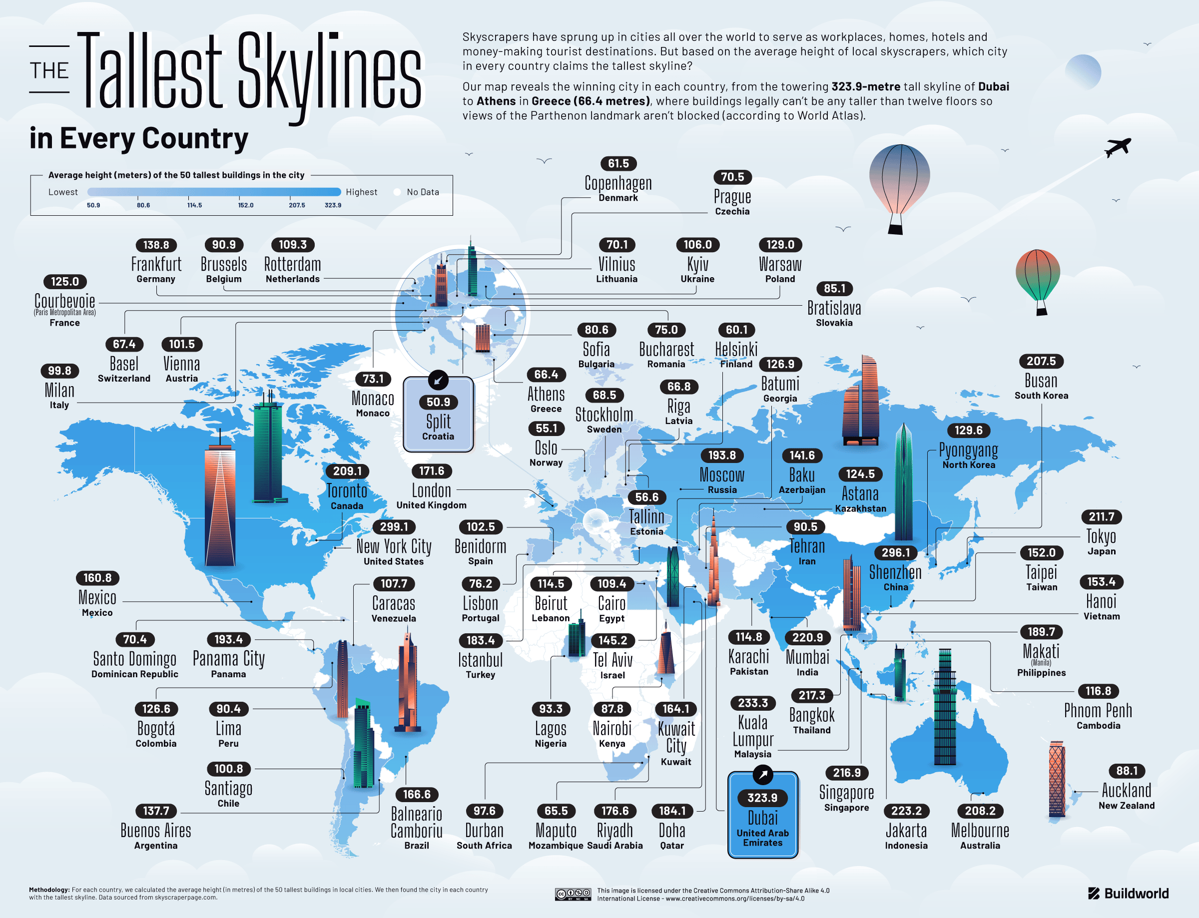 World Map of the World' Tallest Skylines Gallery