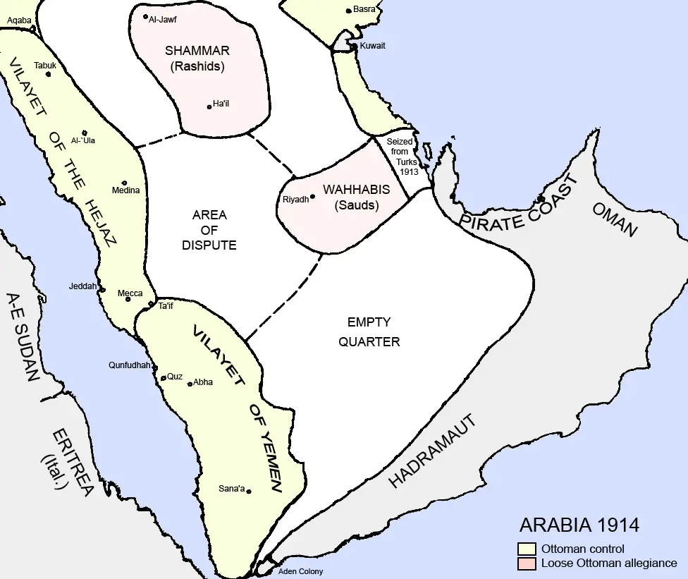 The map of the Arabian Peninsula in  1914