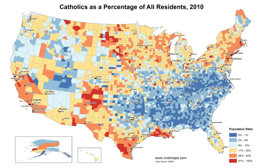 The percentage of Catholics in the U.S. (1890 - 2010)