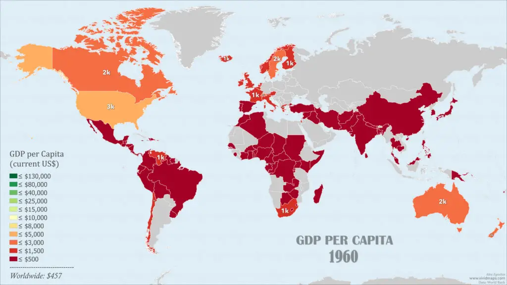 World map of GDP per capita in 1960