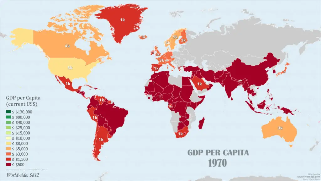 World map of GDP per capita in 1970