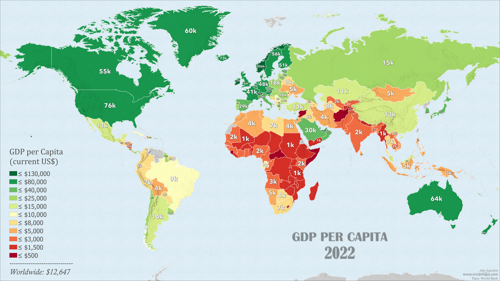 GDP Per Capita Worldwide Mapped Vivid Maps