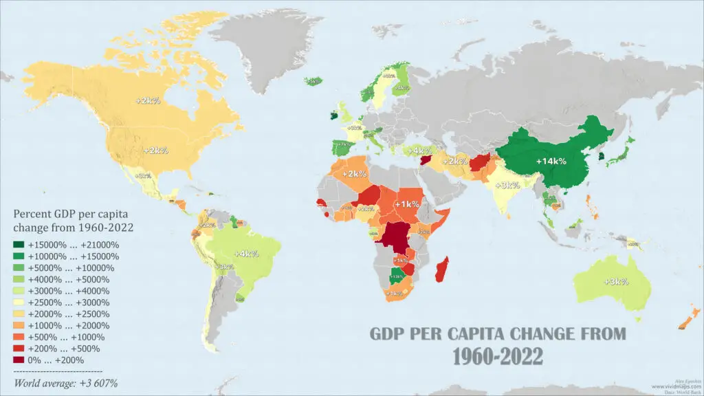 World map of GDP Per Capita Change from 1960 to 2022