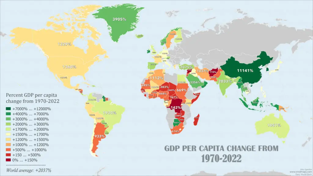 World map of GDP Per Capita Change from 1970 to 2022