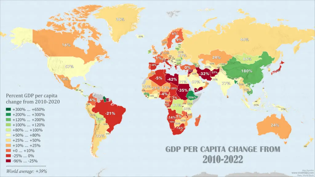 Word map of GDP Per Capita Change from 2010 to 2022