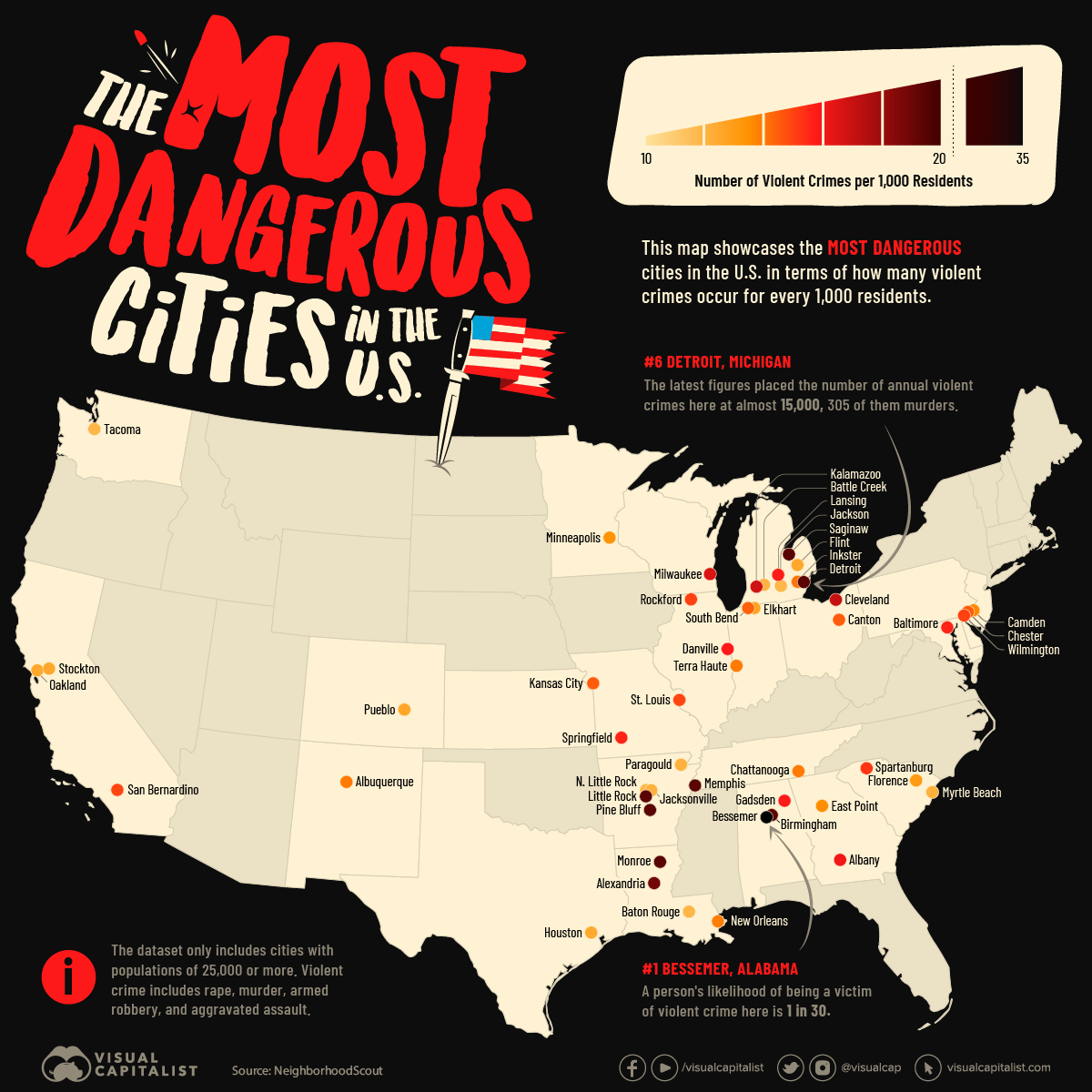 The Most And Least Dangerous Cities In The U S Vivid Maps