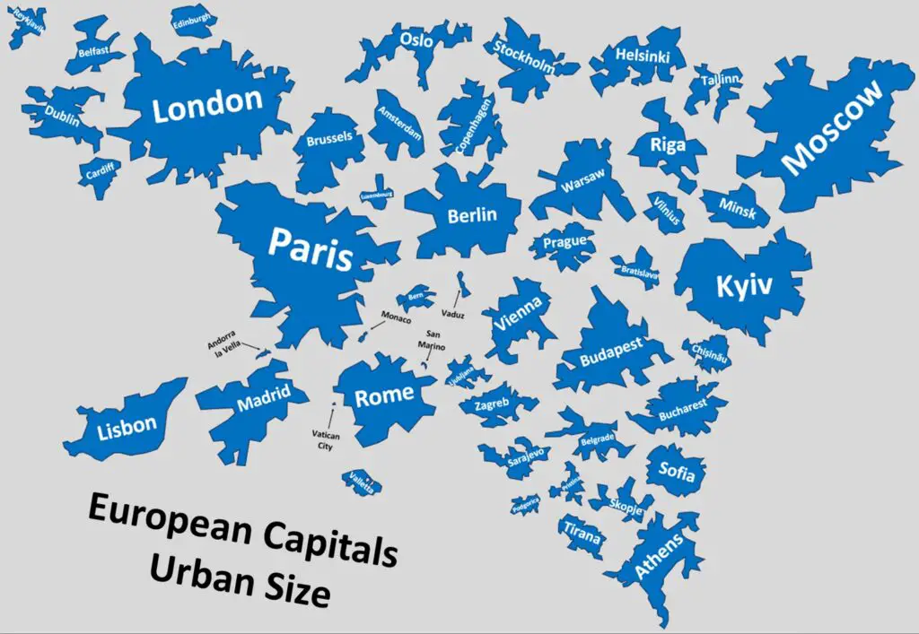 European Capitals Urban Size Comparison