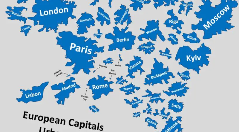 The largest European capitals by urban size