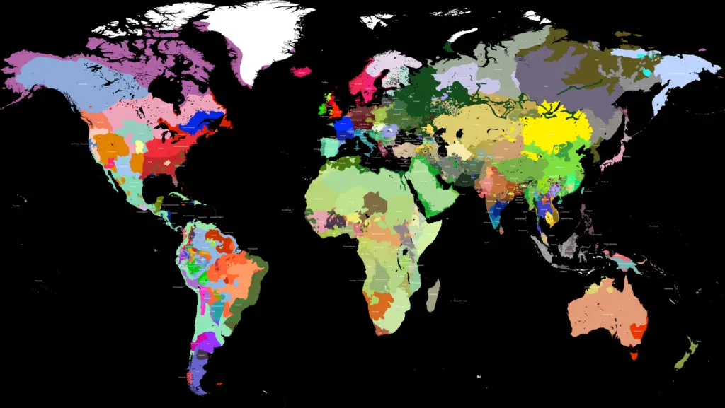 World map from the time humanity reached its first billion people 