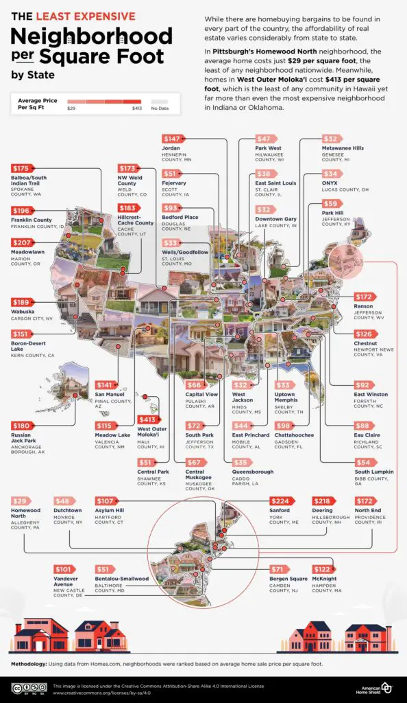 The Least Expensive Neighborhood Per Square Foot in Every U.S. State