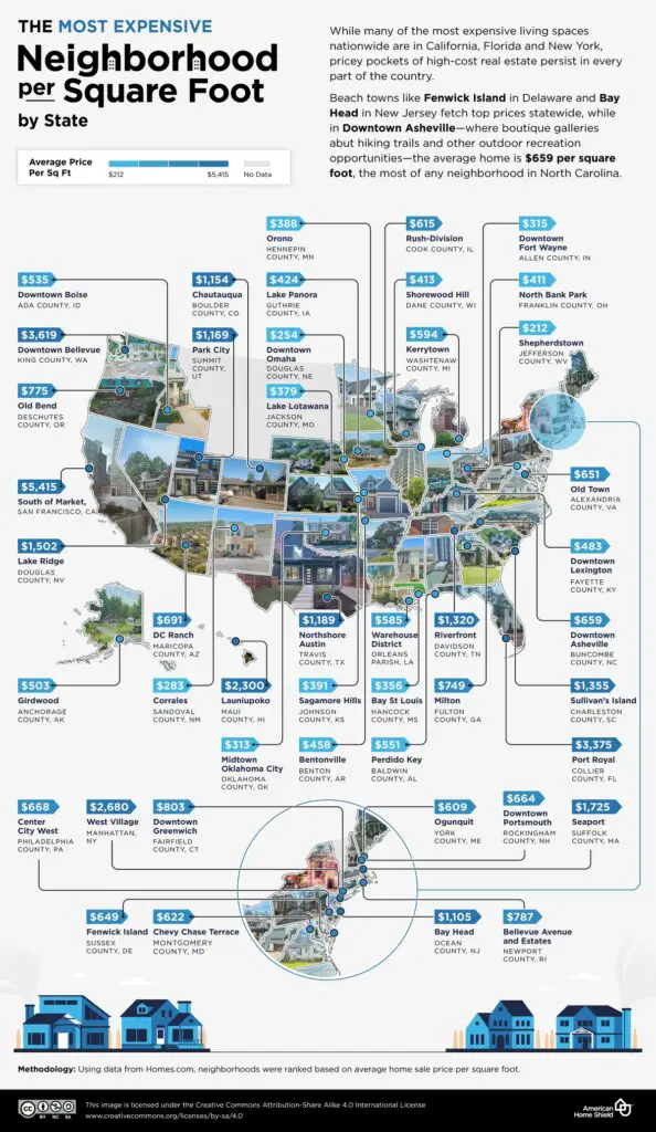 The Most Expensive Neighborhood Per Square Foot in Every U.S. State