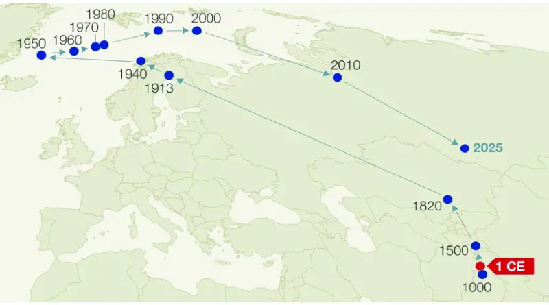 Map of the center of economic gravity