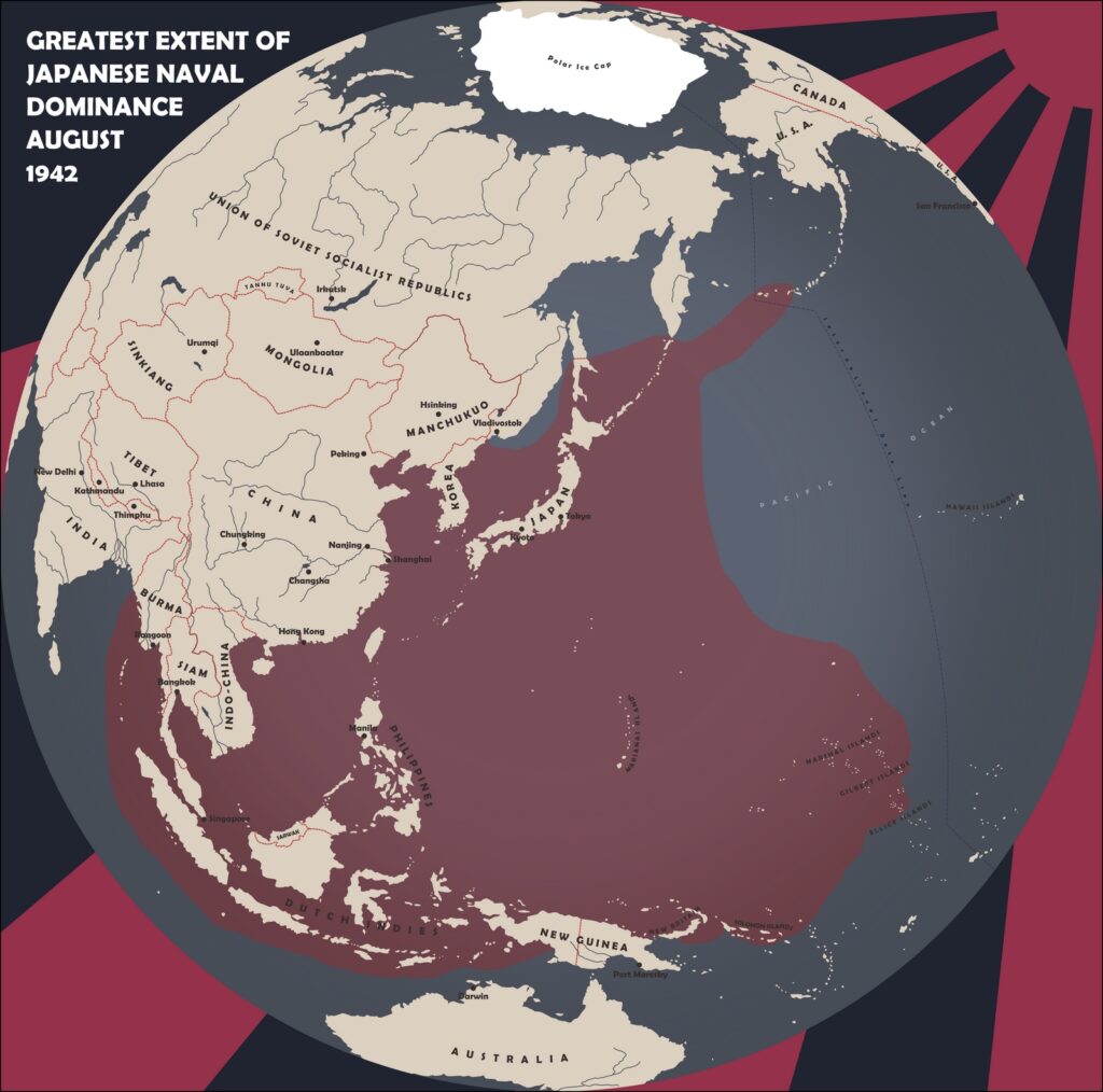 Map of Greatest extent of Japanese naval dominance in 1942