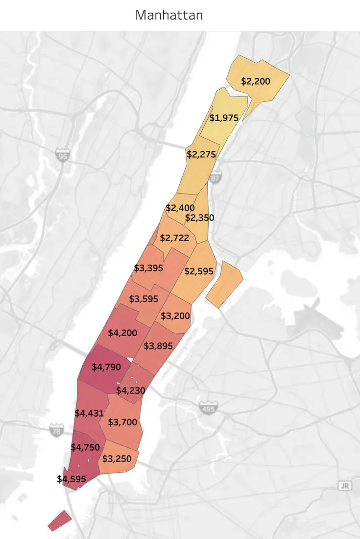 Median asked rent for 1 bedroom unit in Manhattan