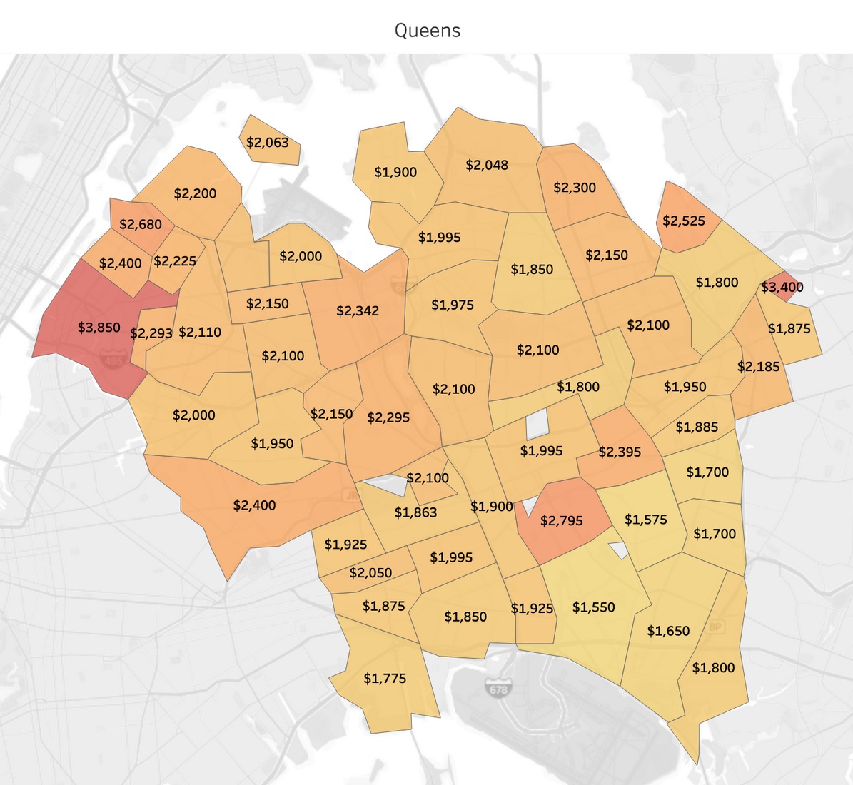 Median asked for rent for 1 bedroom unit in New York City - Vivid Maps