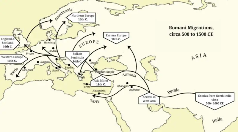 Map of migration of the Romani People