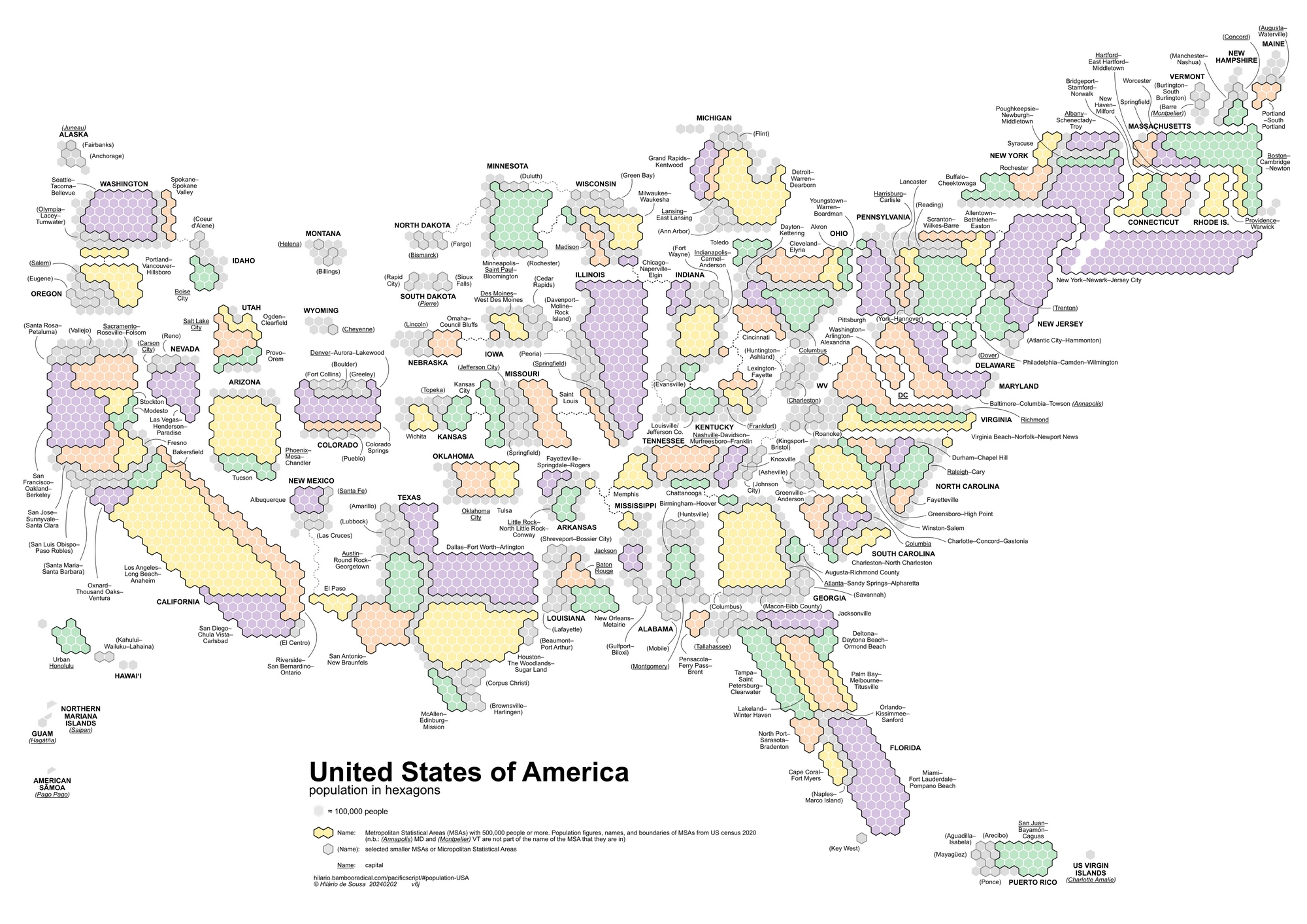 US population in hexagons