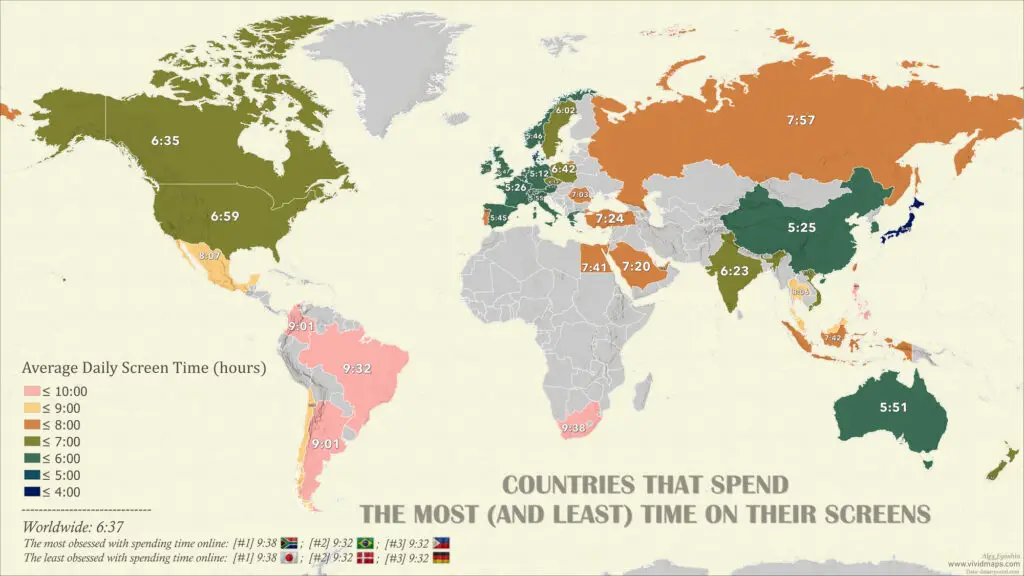 Mapped: The Countries Most Addicted To Screen Time - Vivid Maps