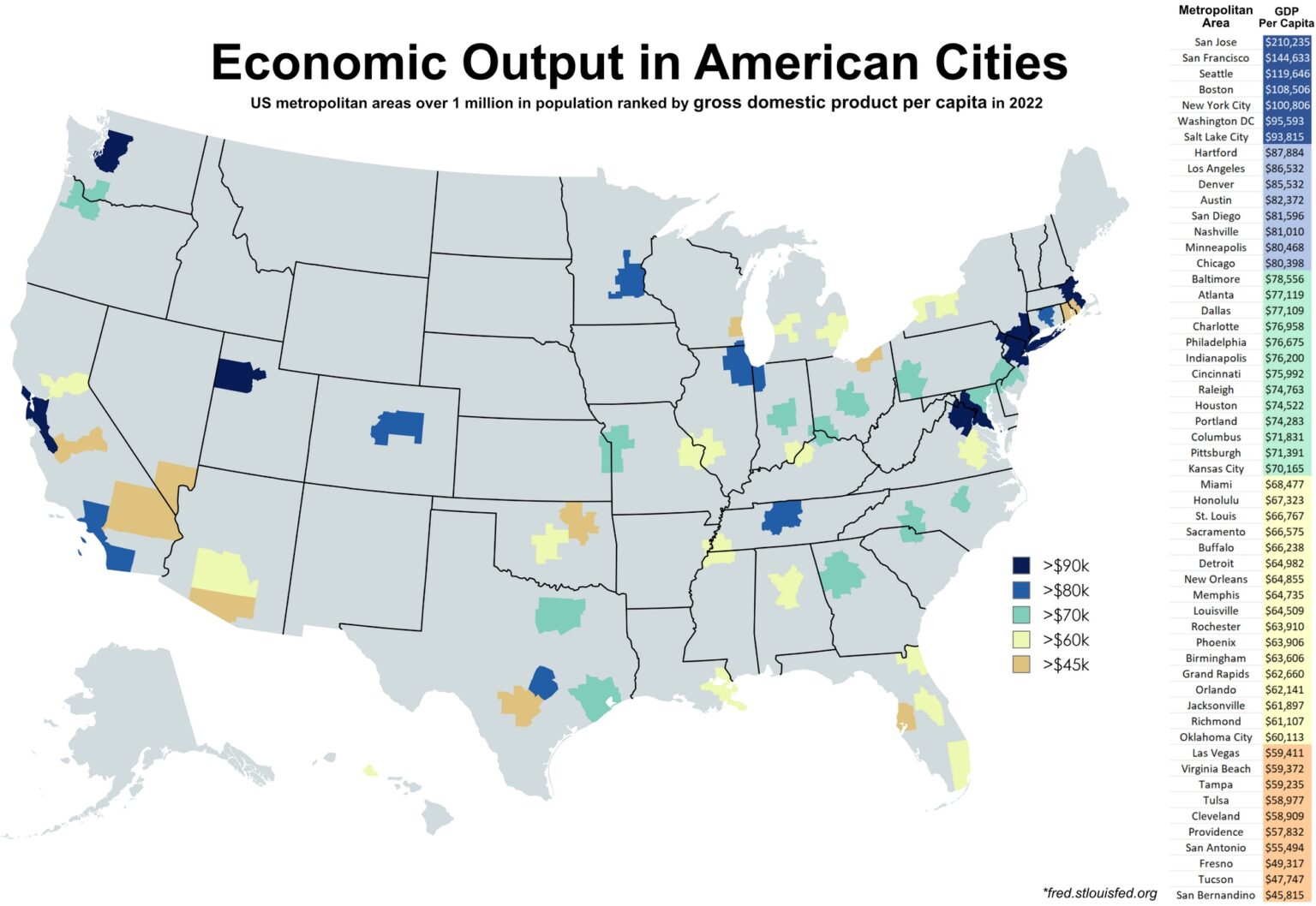Economic Output in American Cities - Vivid Maps
