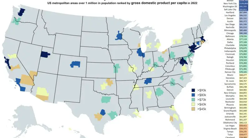 Map of economic output in American cities