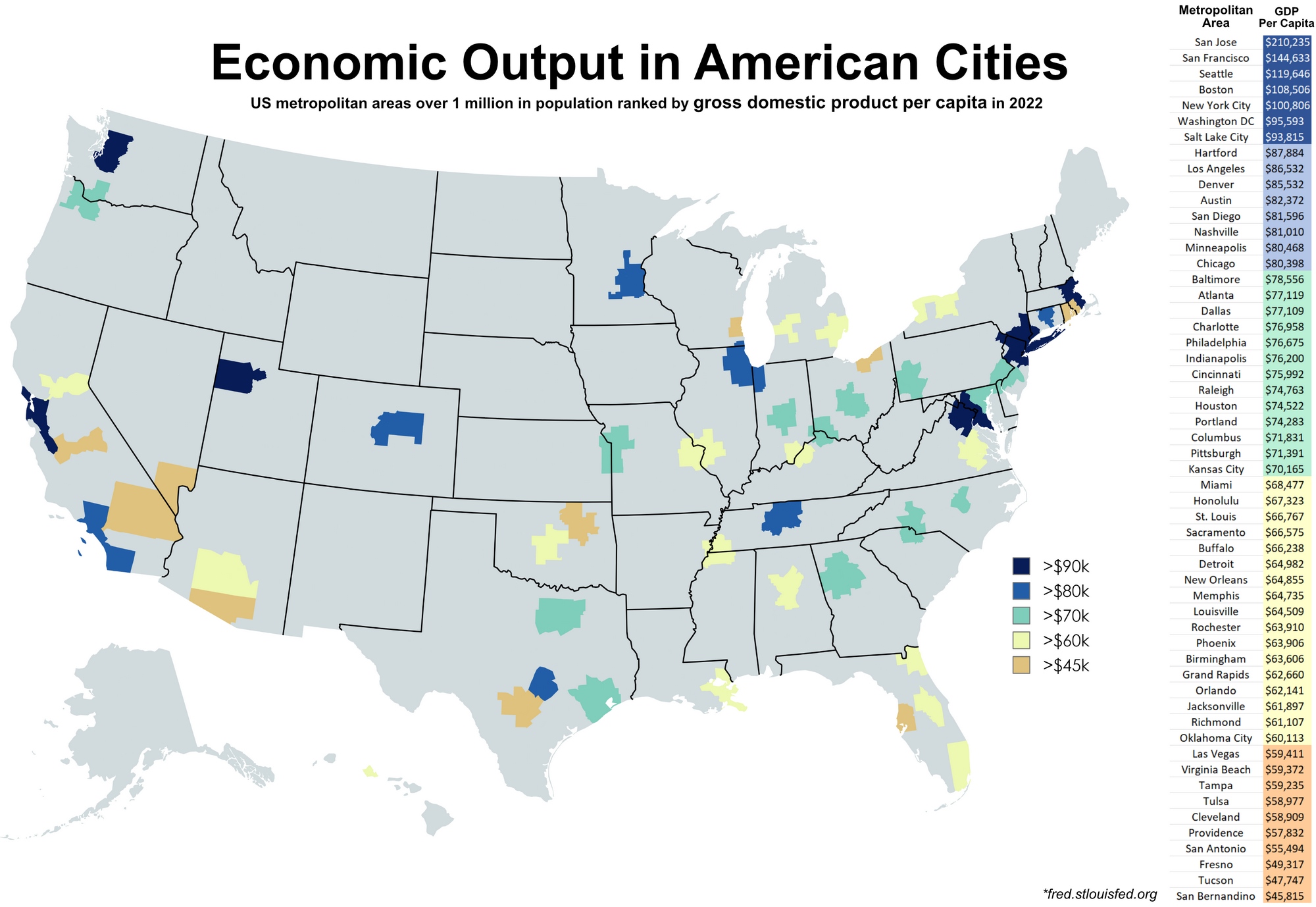 Map of economic output in American cities