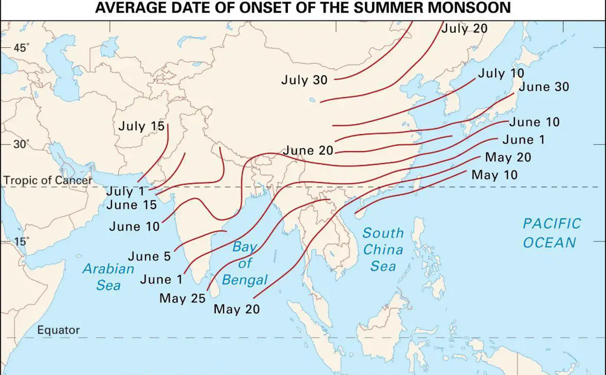 The Average Onset Date of Monsoon Across Asia Mapped - Vivid Maps