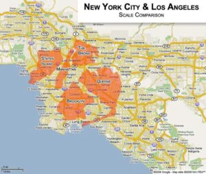 New York City vs Los Angeles size comparison - Vivid Maps