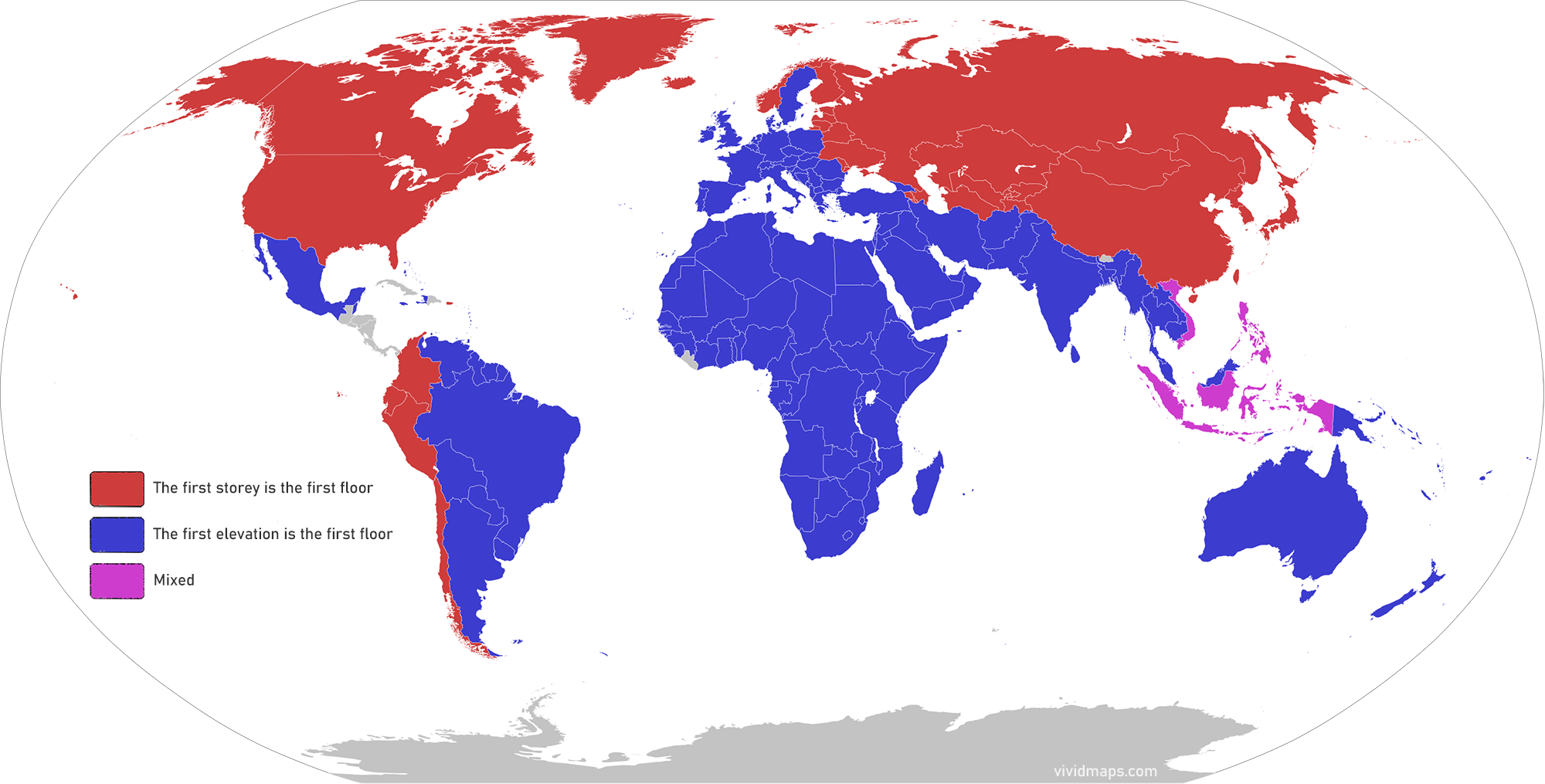 World map of floor counting