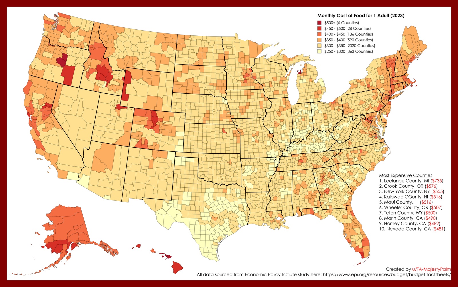 How Much It Costs To Eat Well In Each US County - Vivid Maps