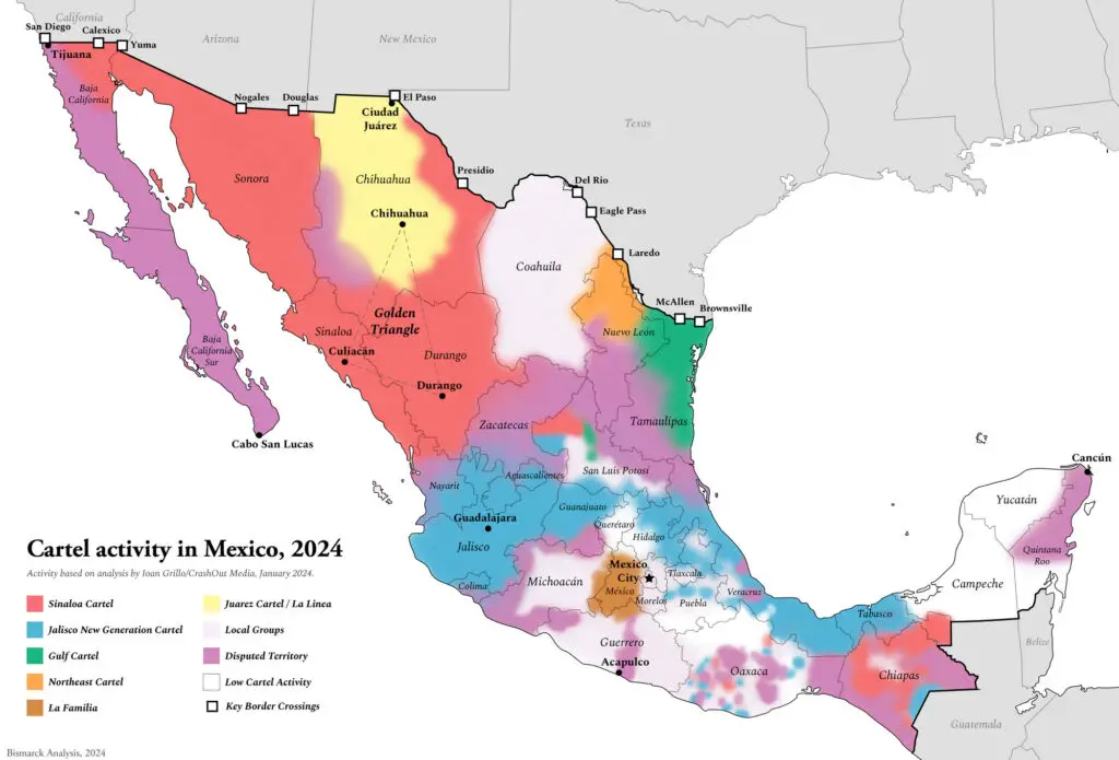 Areas of influence of major Mexican drug cartels in the U.S. - Vivid Maps