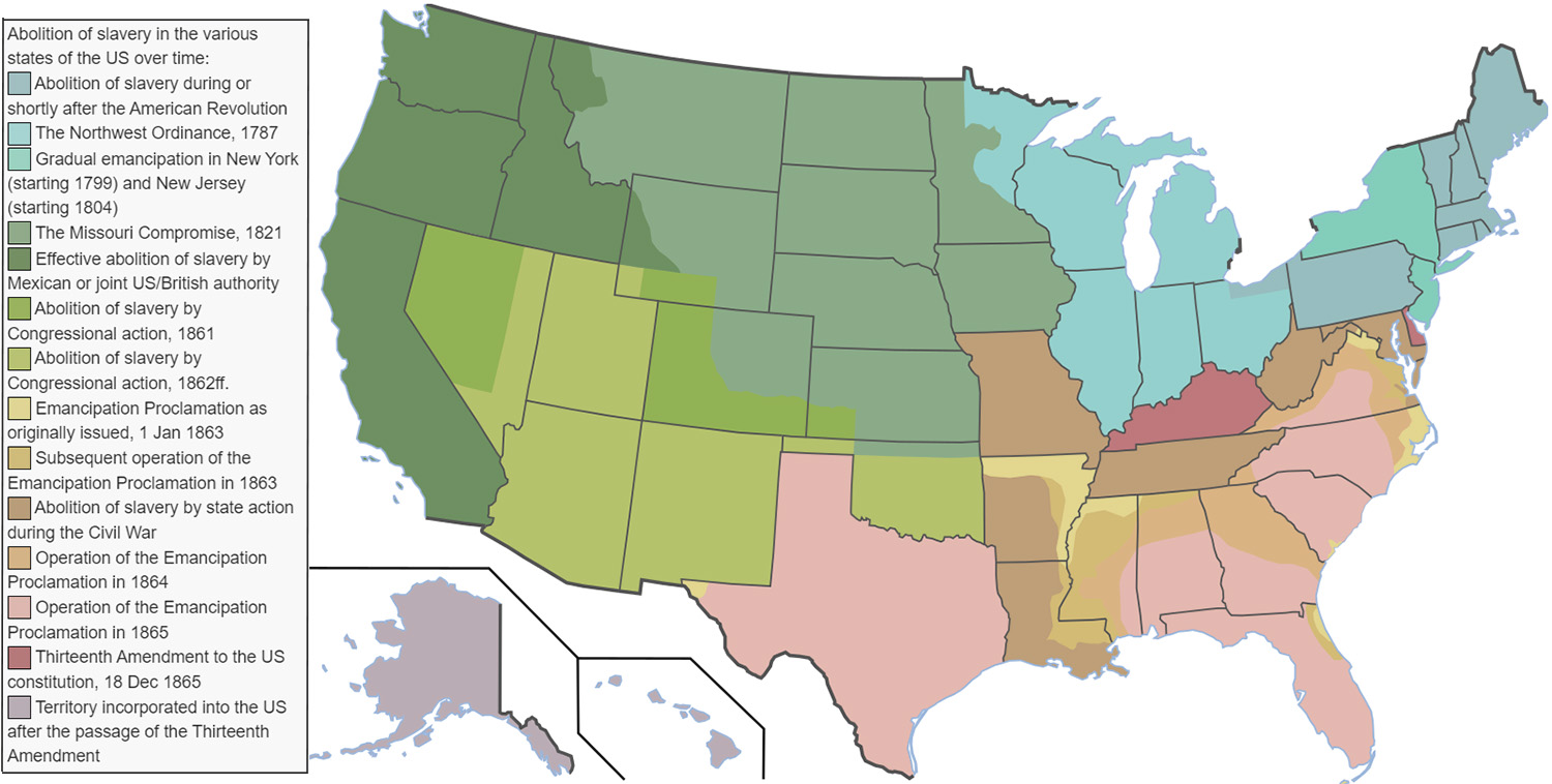 Abolition of slavery in the United States mapped