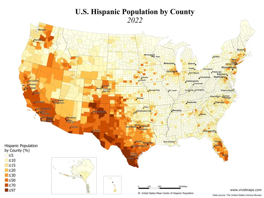 Hispanic population of the United States mapped