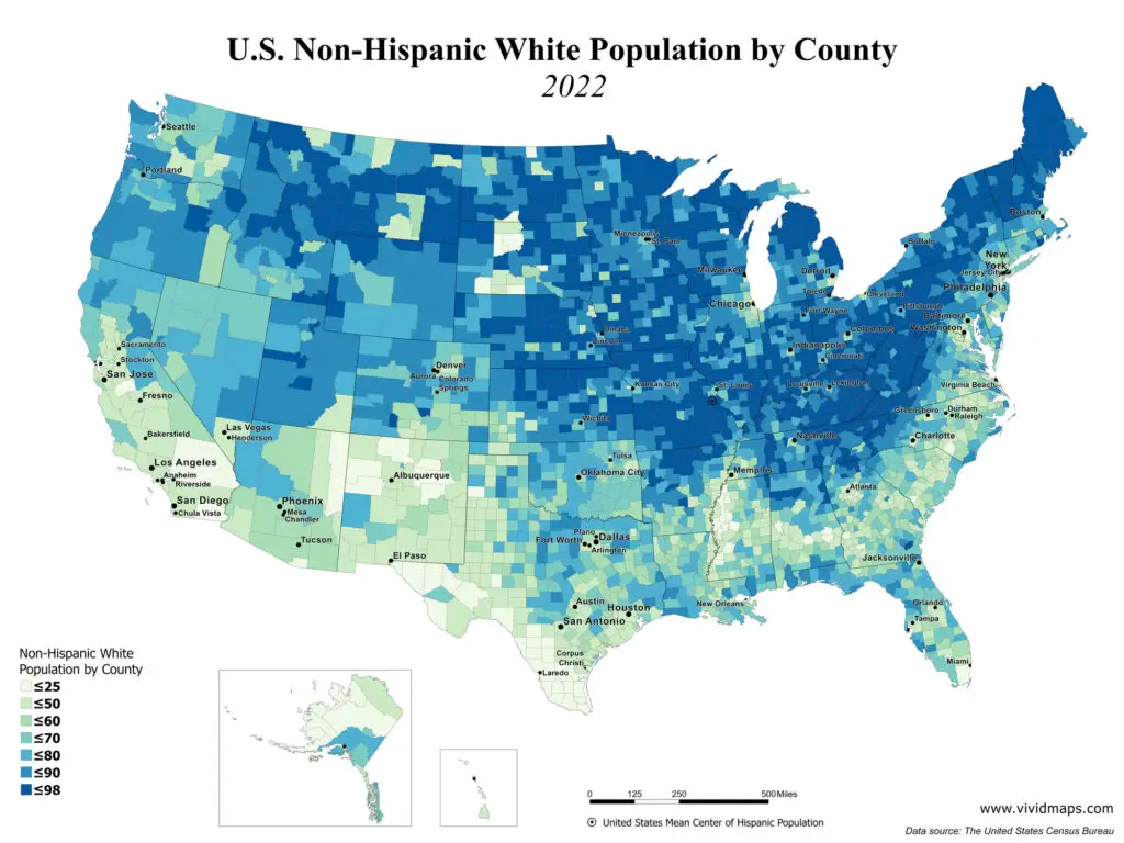 Map of the U.S. Non-Hispani population by county