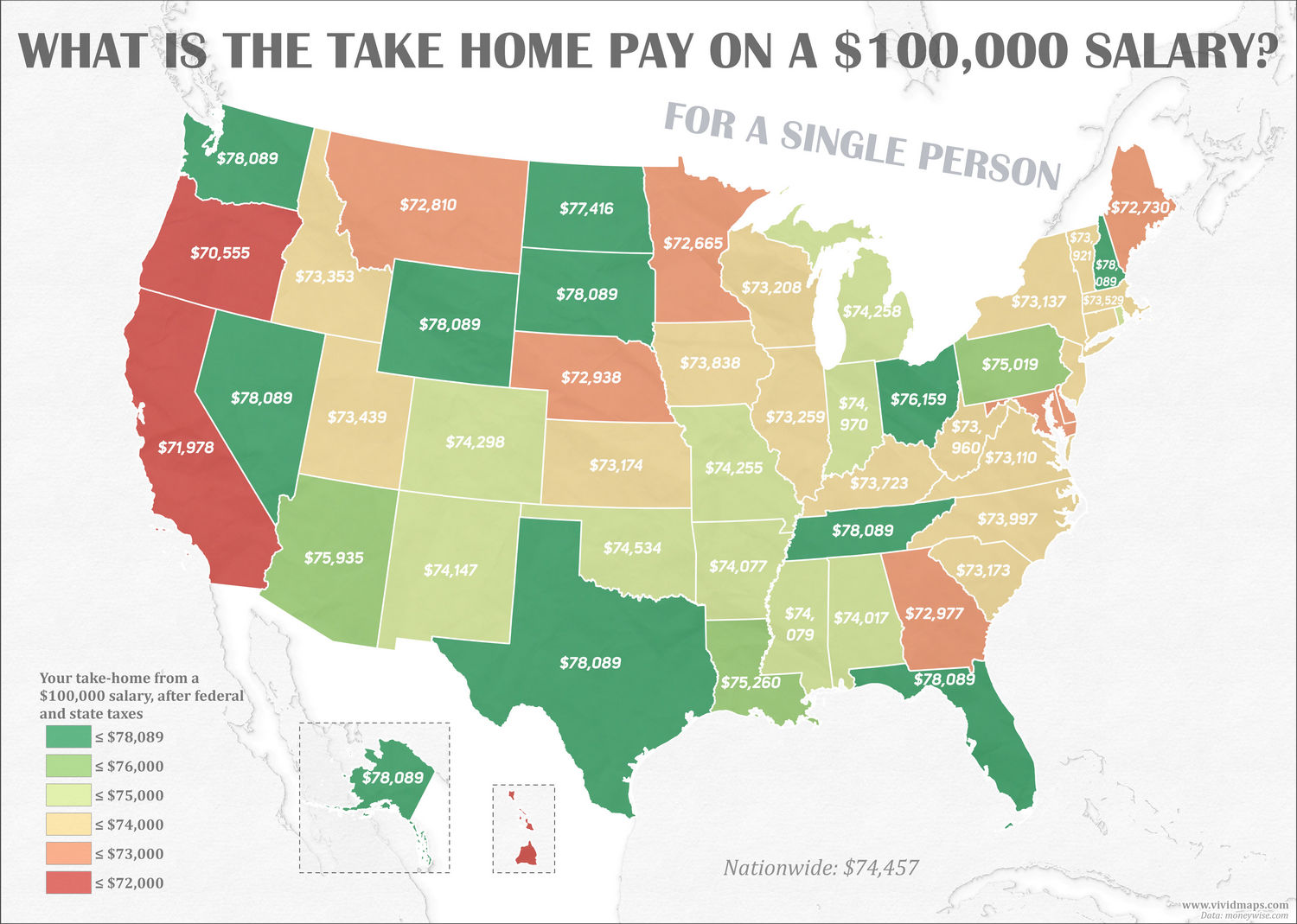 What is the take home pay on a $100,000 salary for a single person?