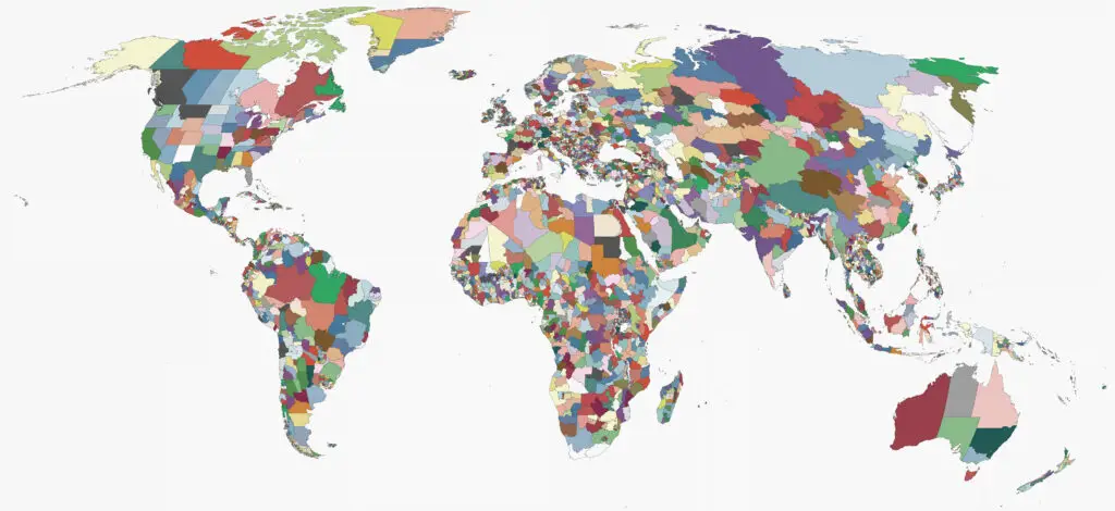 World map with all countries' subdivisions