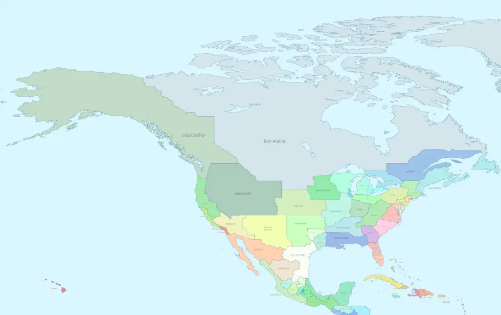 World Map Divided into 804 Zones of 10 Million People Each (North America)