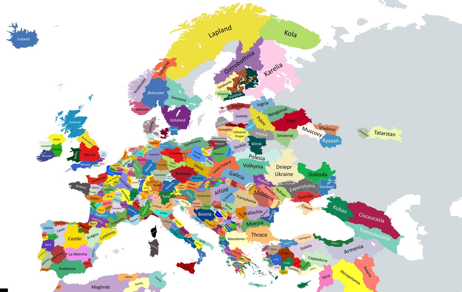 Historical regions of Map of Europe