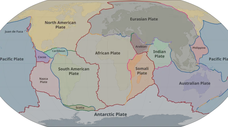 World map of tectonic plates